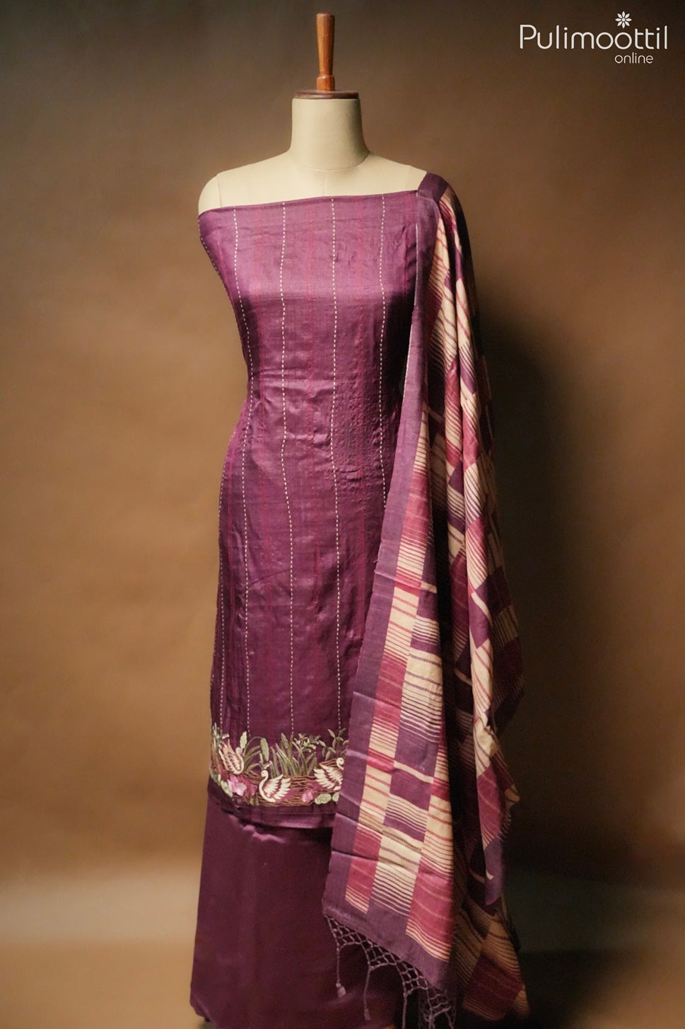 Purple Tussar Unstitched Salwar Set