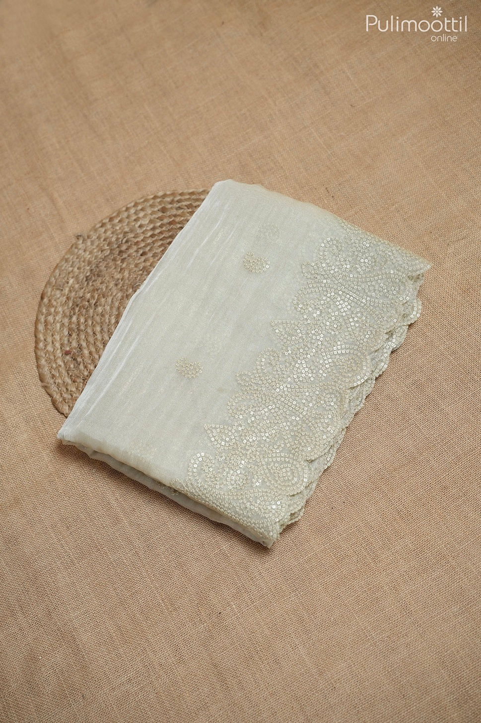 Pastel olive golden tissue crushed organza fancy saree