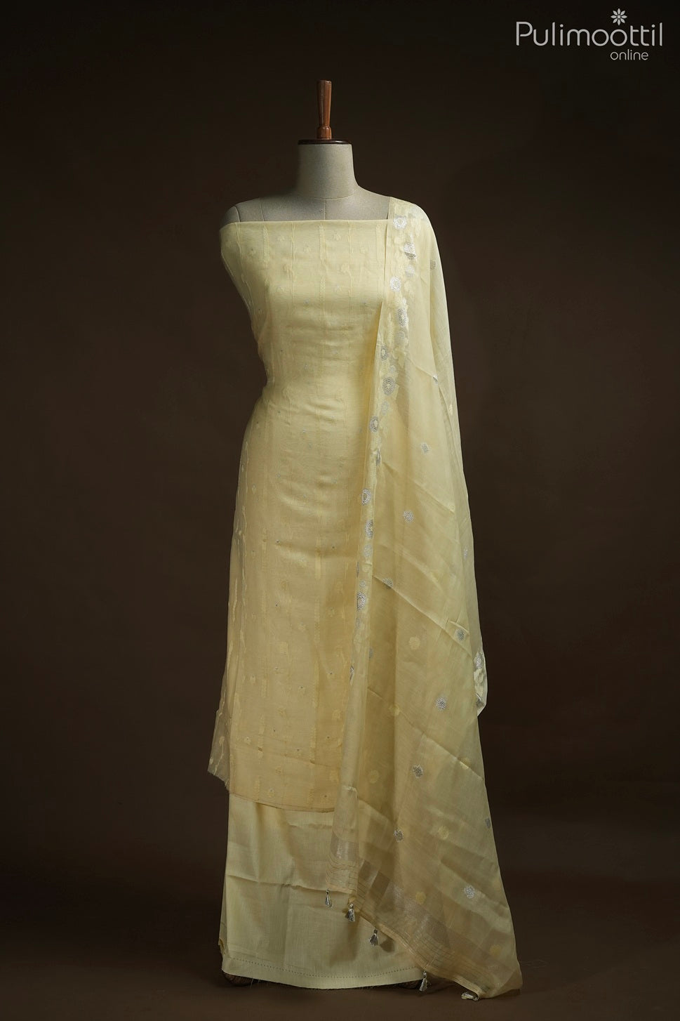 LIGHT YELLOW CHANDERI COTTON UNSTITCHED SALWAR SET