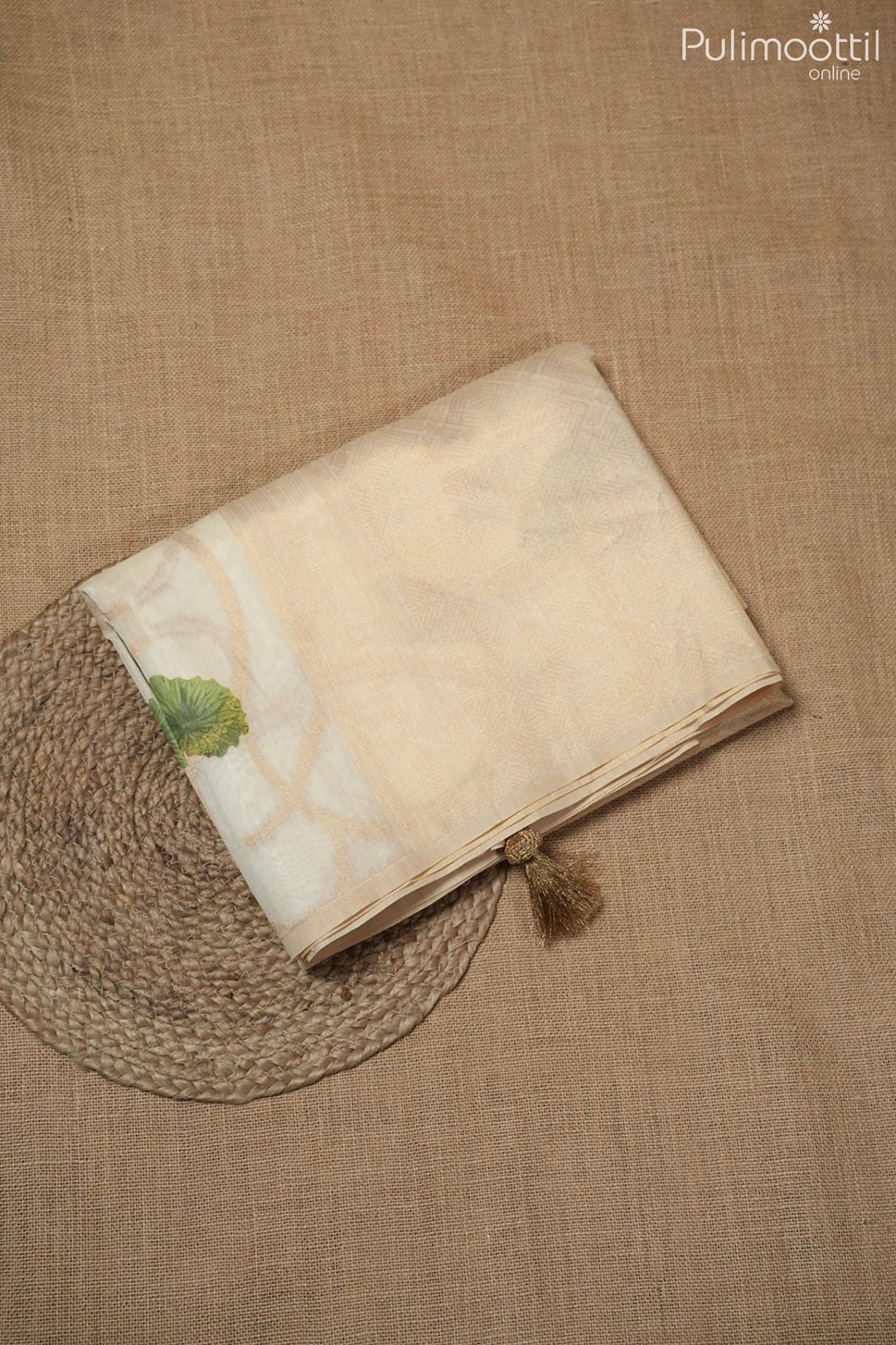 Off white color semi Chanderi traditional saree