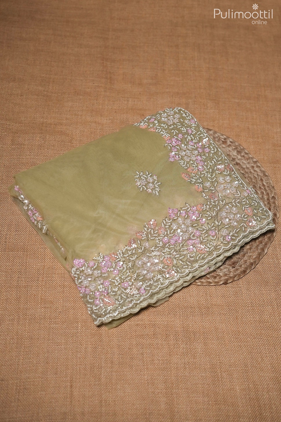 Light olive color net saree
