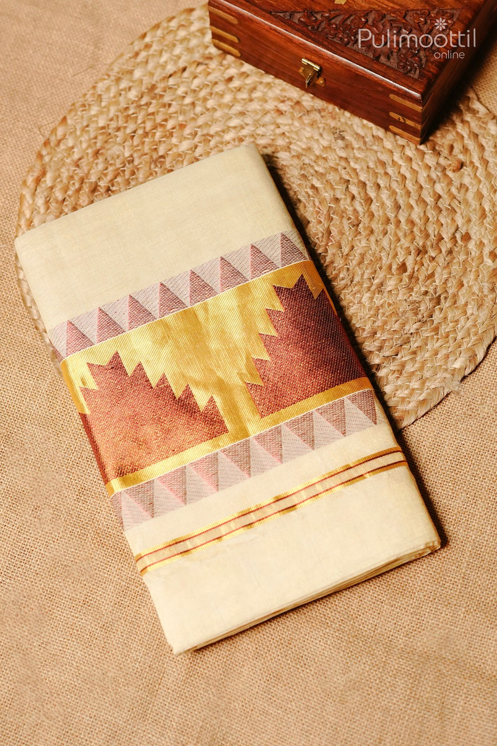 Golden tissue handloom temple design set saree