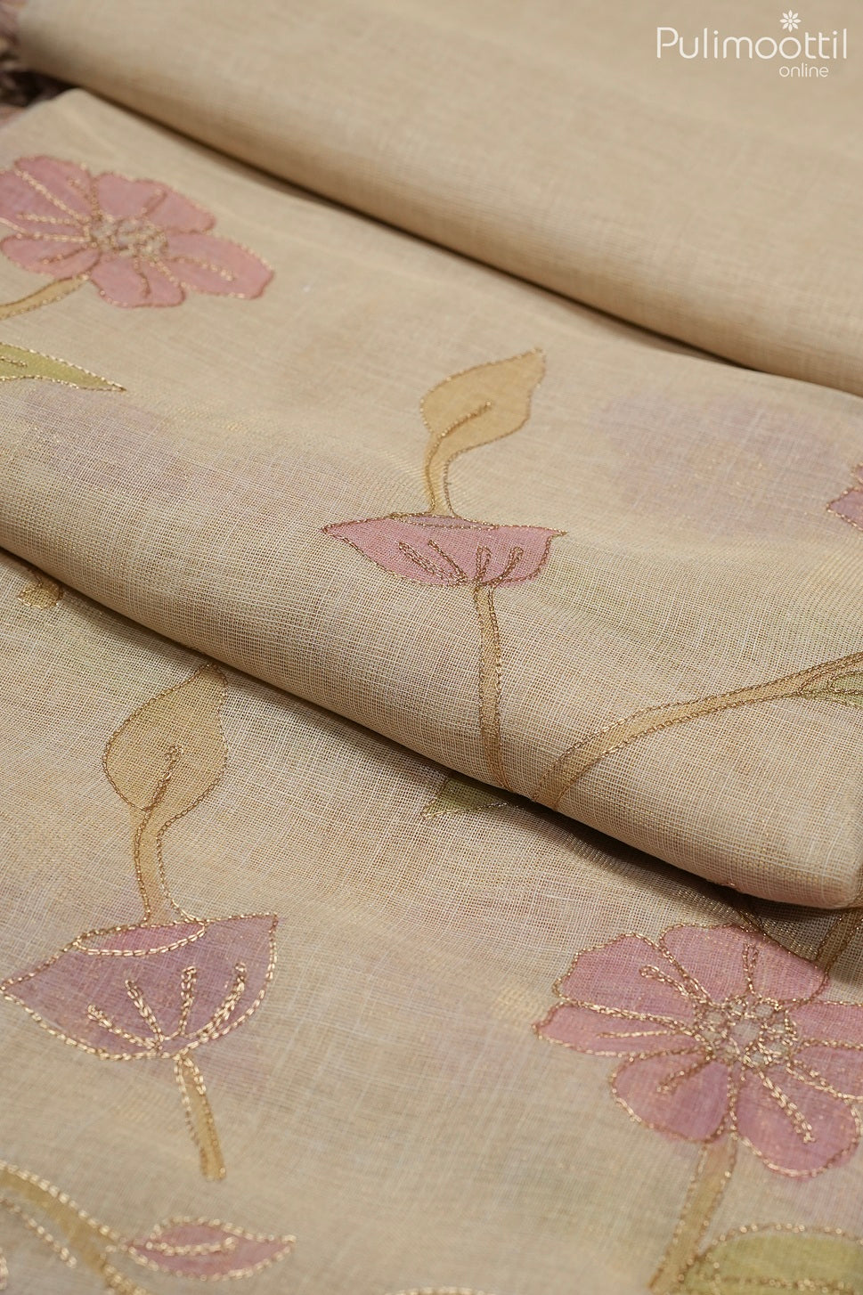 Kerala traditional golden tissue semi linen saree