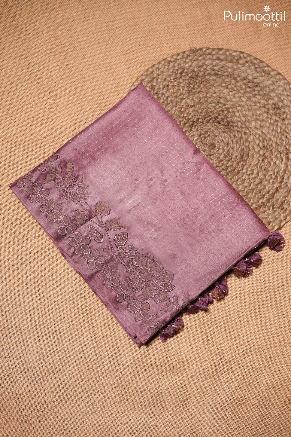 Dark onion color Tussar silk saree