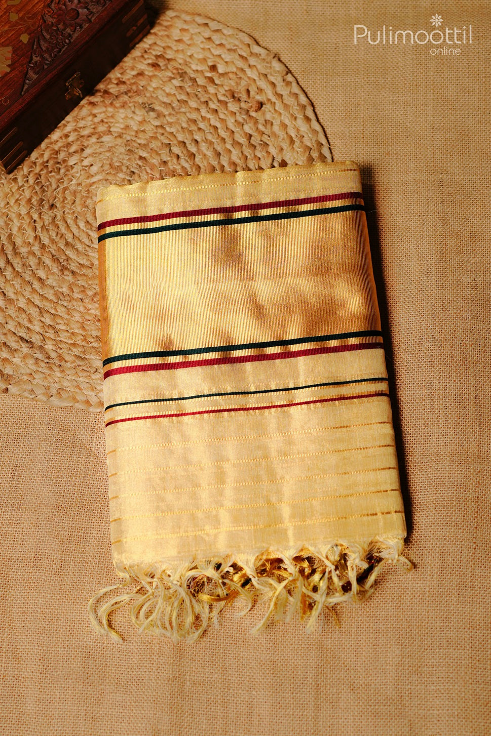 Golden tissue handloom set saree