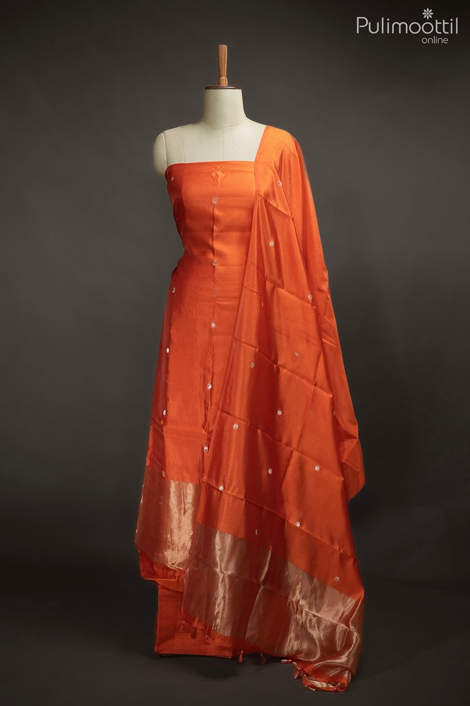 ORANGE PURE SILK UNSTITCHED SALWAR SET