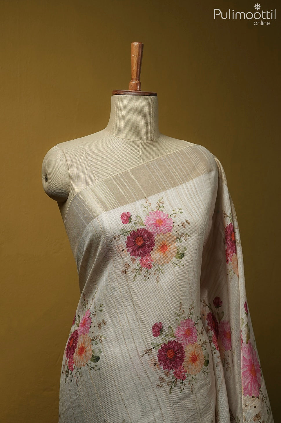 Kerala traditional golden tissue semi jute saree