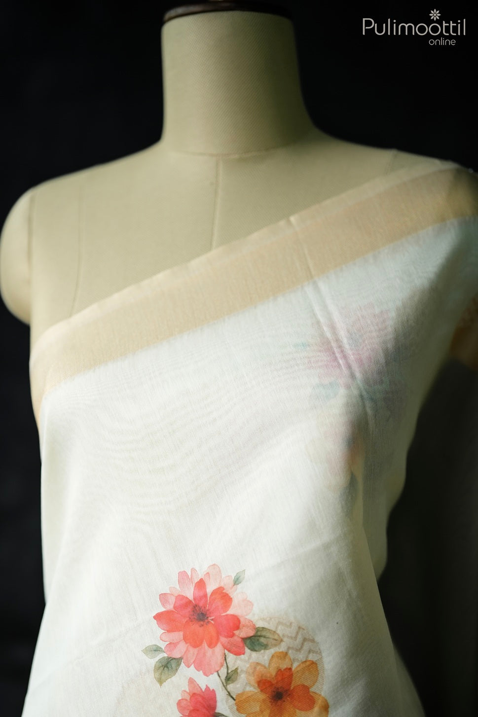 Off white color semi Chanderi printed fancy saree