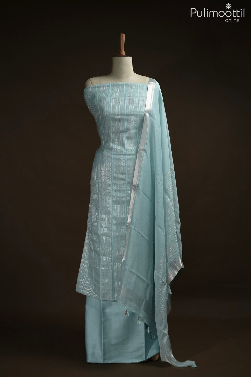 LIGHT BLUE CHANDERI UNSTITCHED SALWAR SET