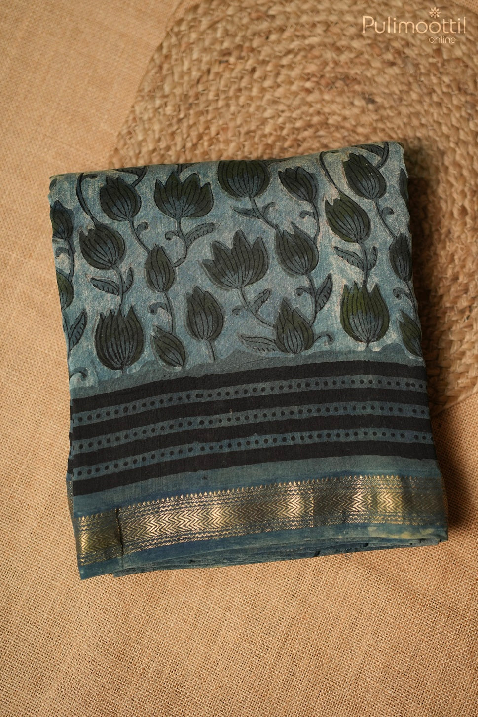 Dark blue color Chanderi saree.