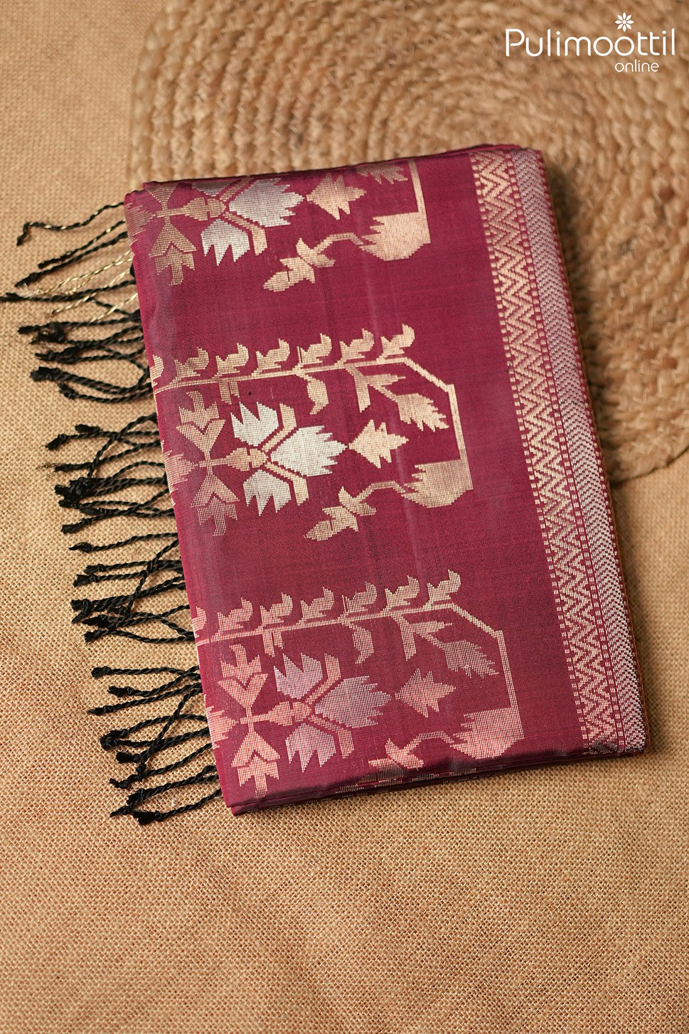 Dark pink color Kanchipuram soft silk saree