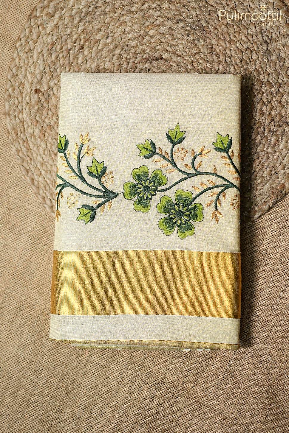 Kerala traditional golden tissue set saree