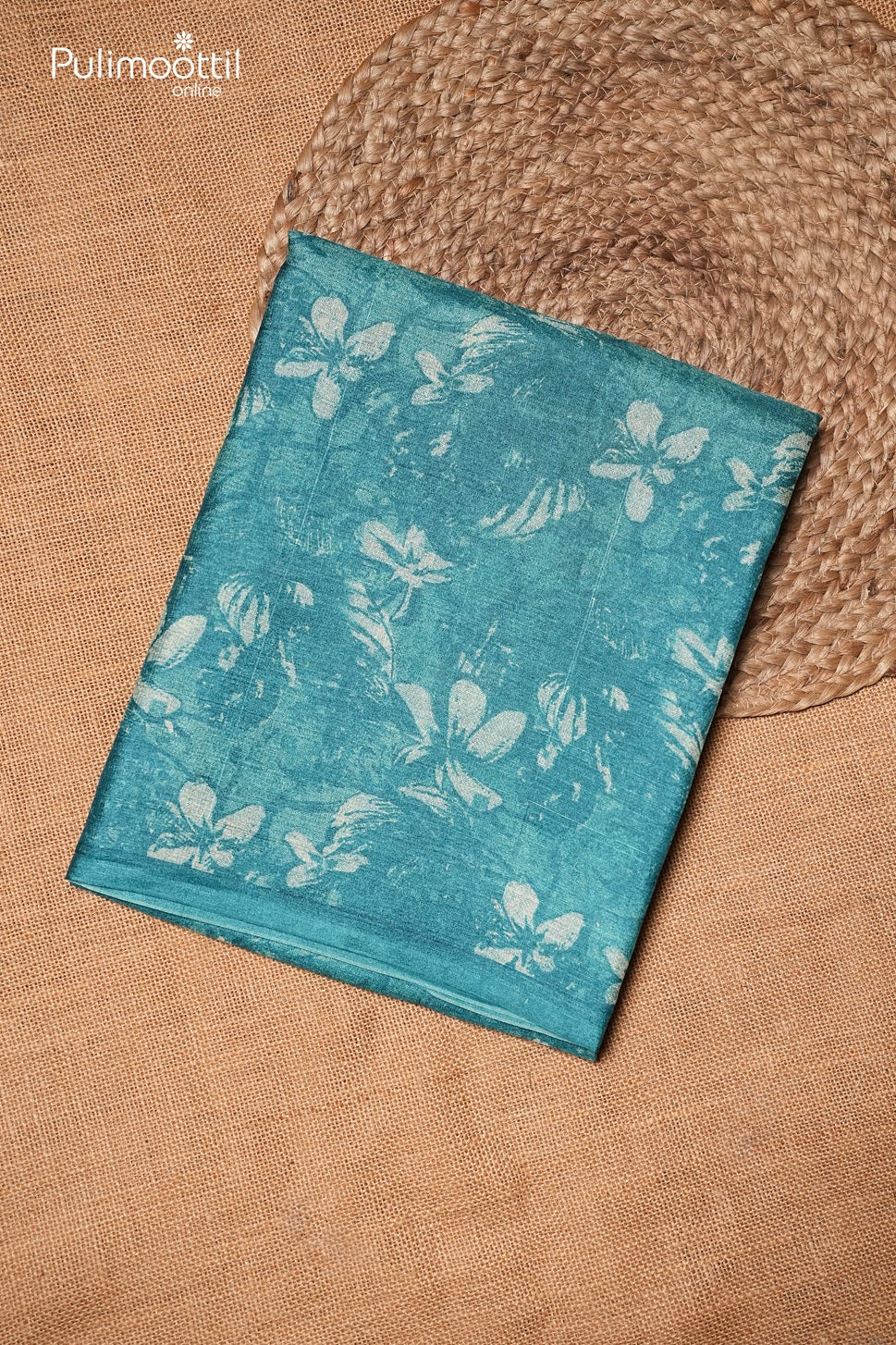 Teal blue color Tussar silk saree