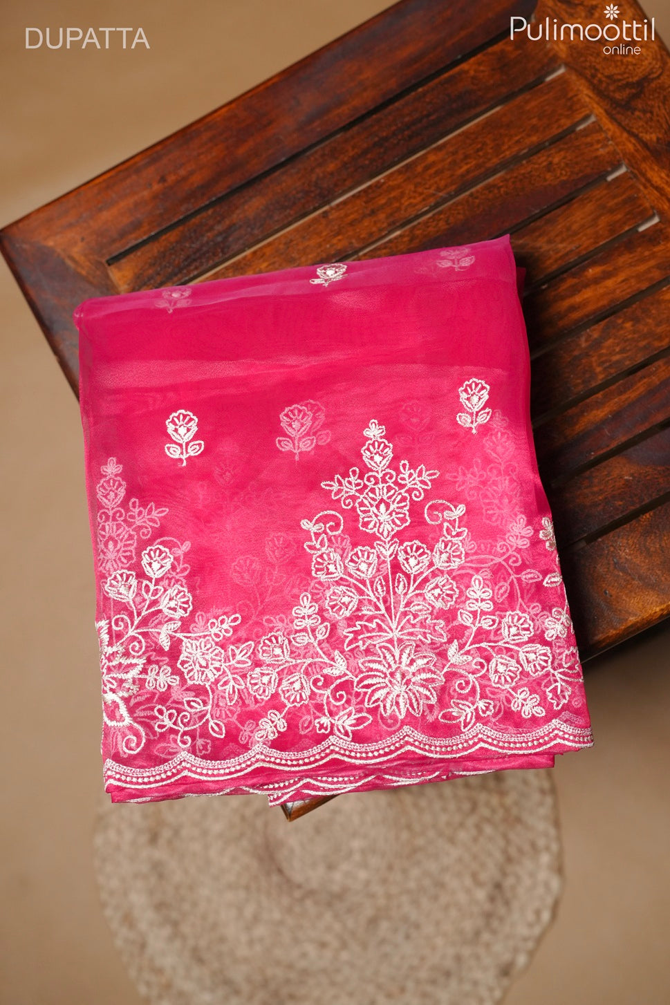 Rani Pink Organza Unstitched Salwar Set