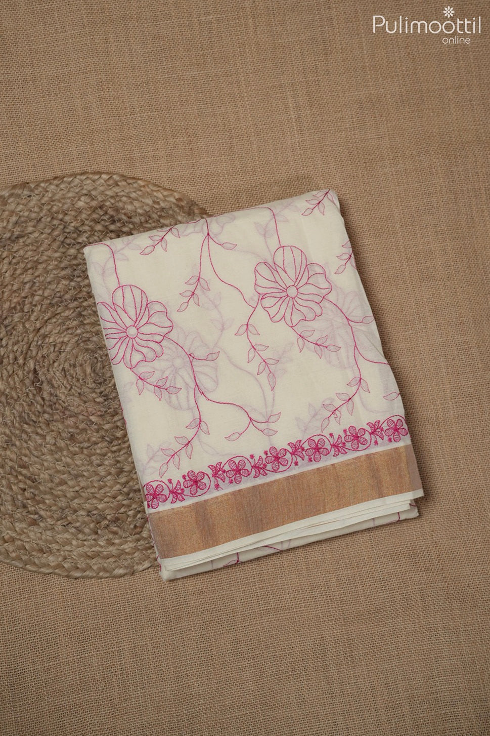 Off-white color Kerala traditional cotton set saree
