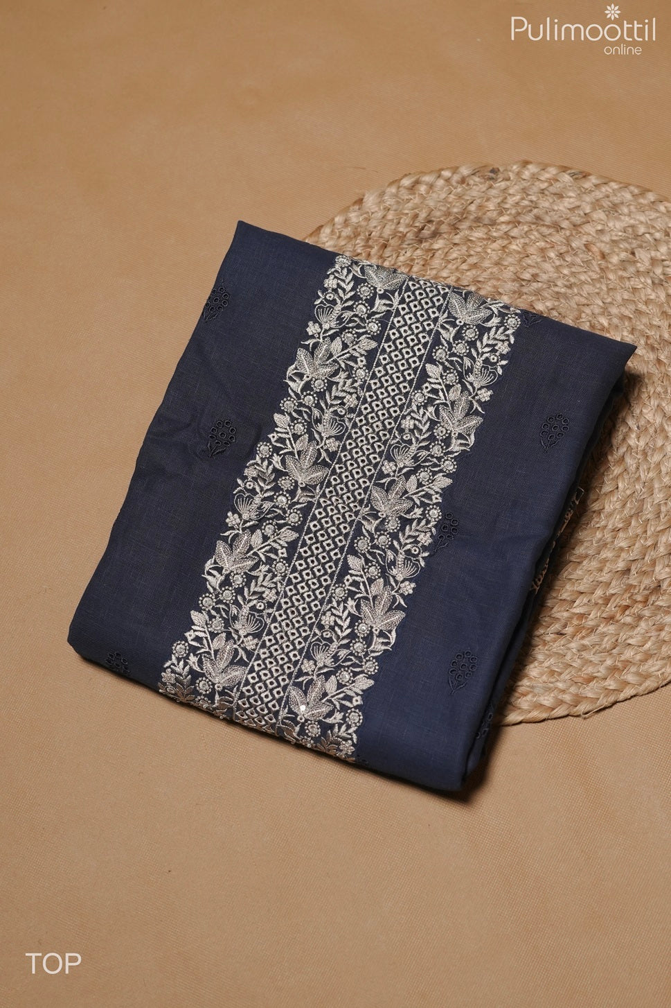 Dark Blue Linen Unstitched Salwar Set