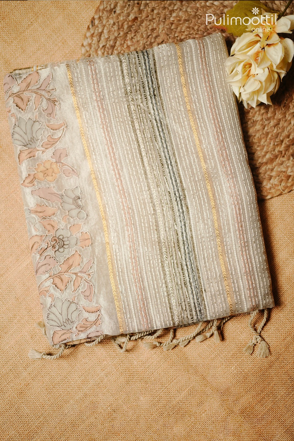 Butter pink color organza tissue fancy saree