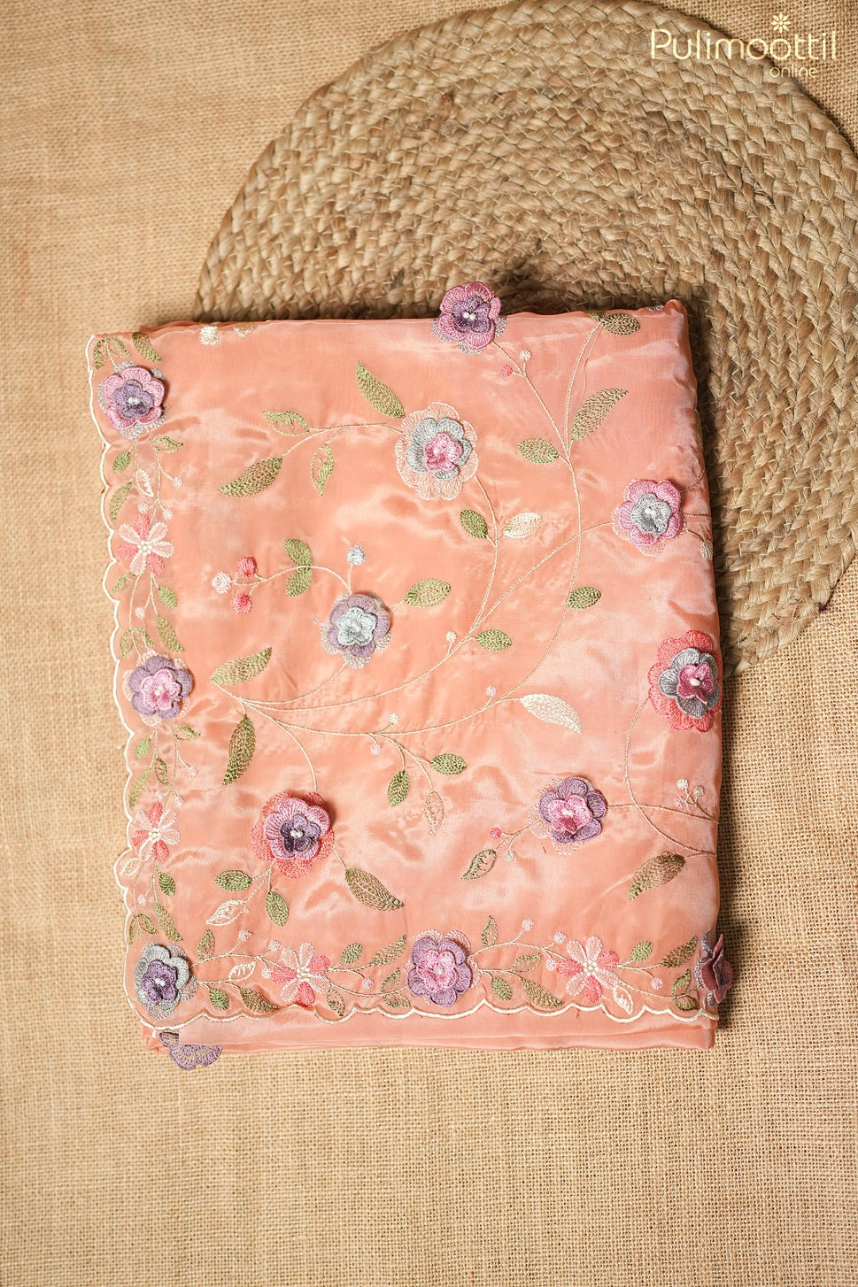 Peach color soft organza fancy saree