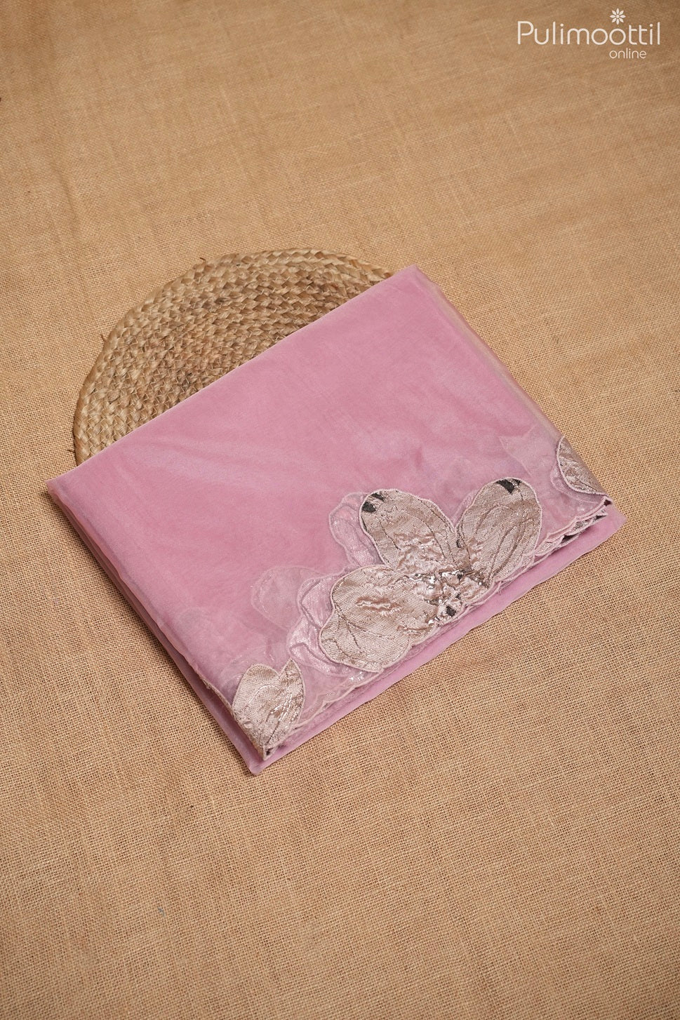 Onion pink color organza fancy saree