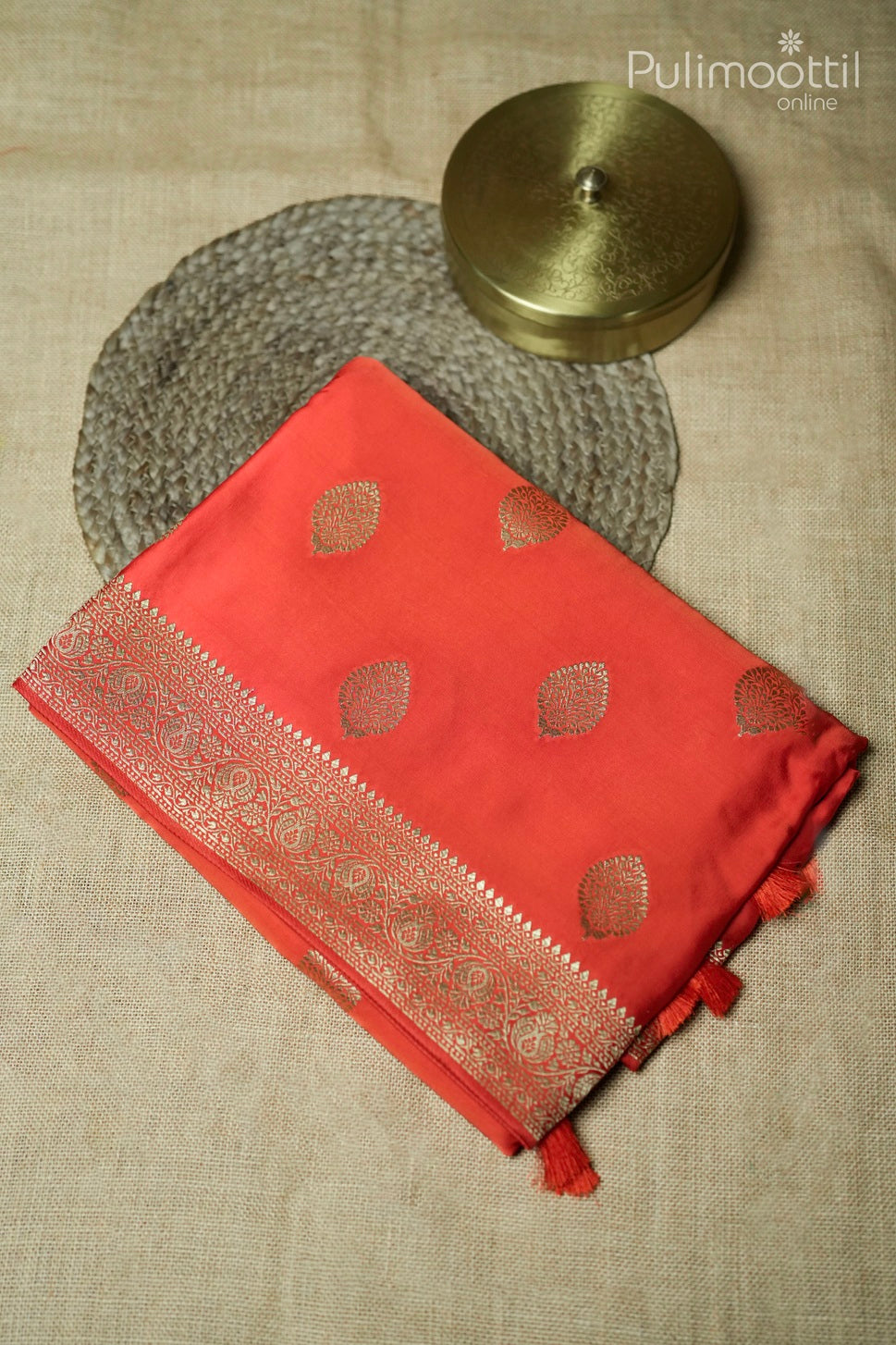Orange color Banarasi saree