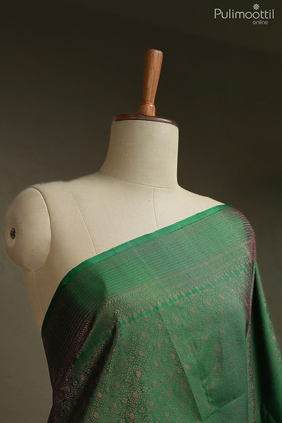 Bottle green color Kanchipuram designer saree