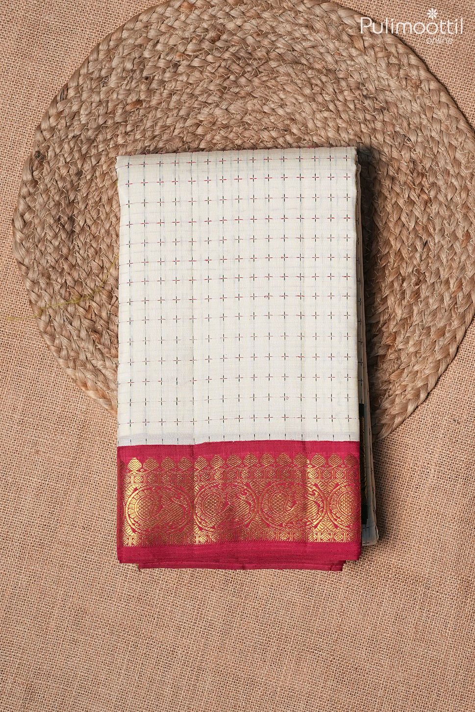Off white color Kanchipuram traditional saree