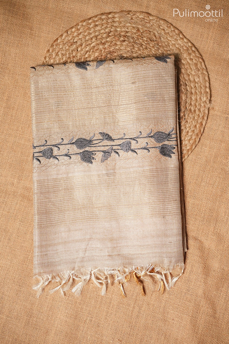 Dark butter cream color jute silk saree