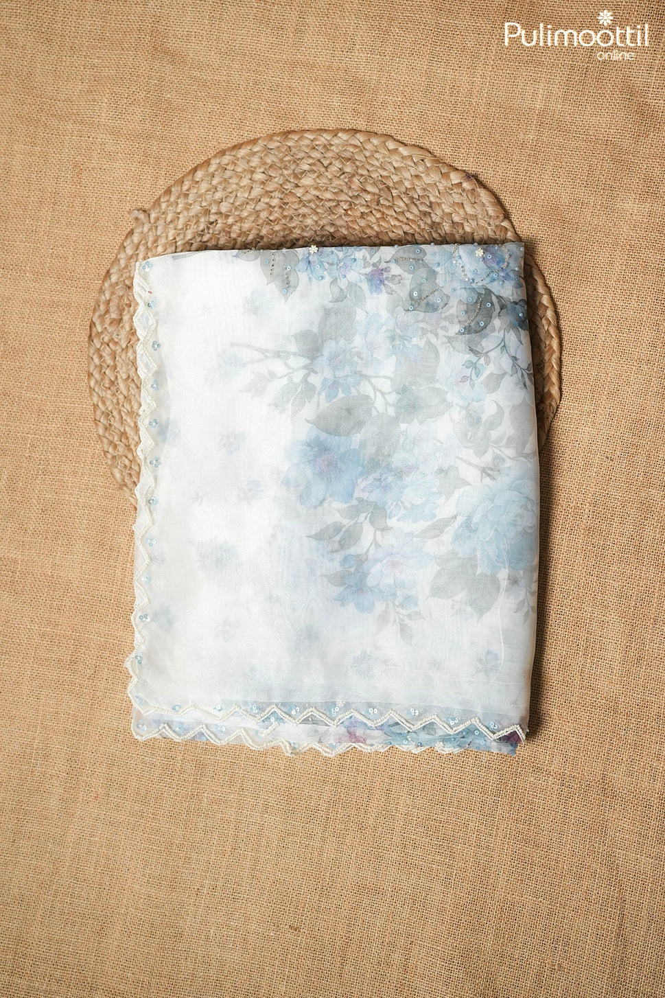 White color organza floral printed fancy saree