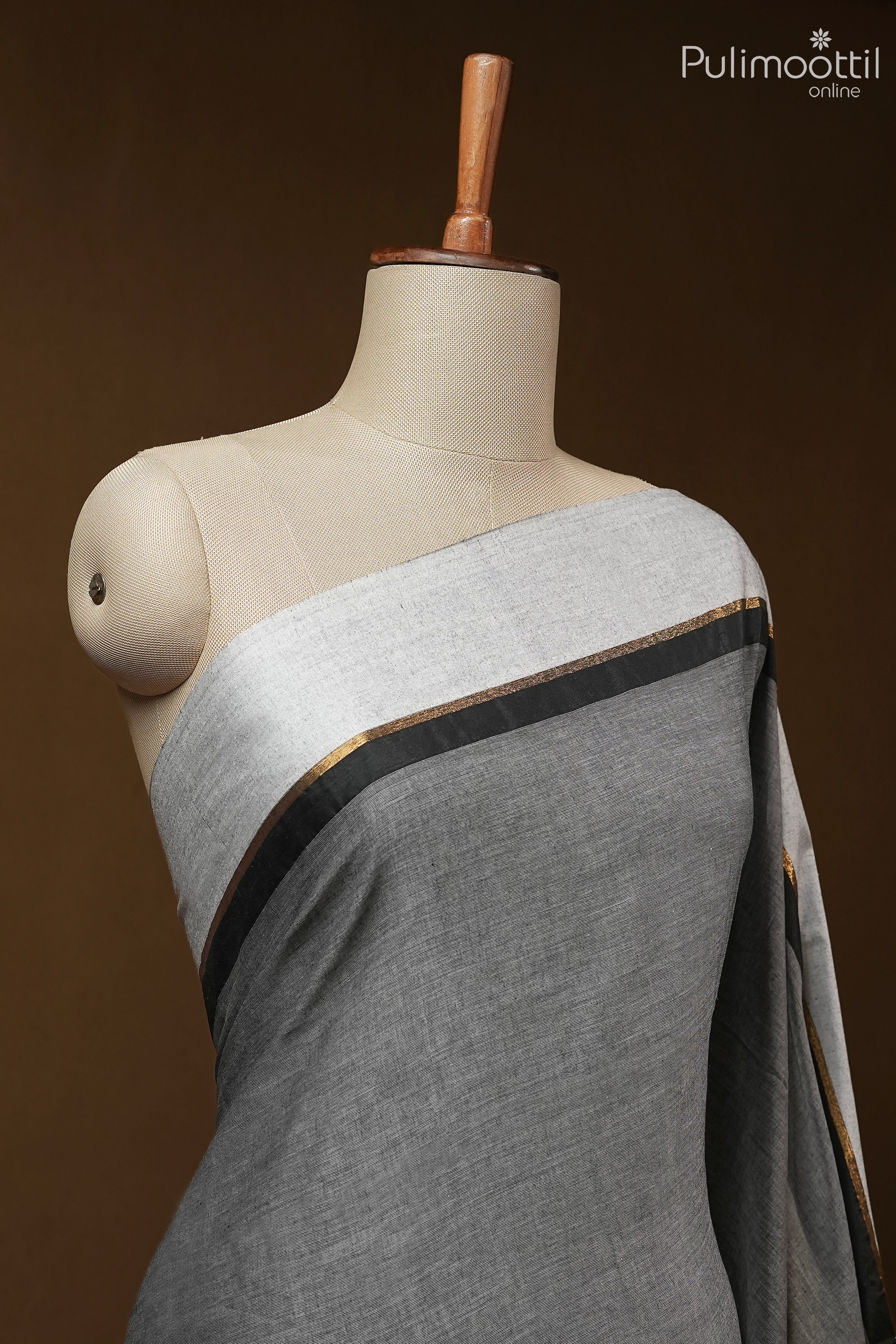 Dark Ash Colour Mul Cotton Saree