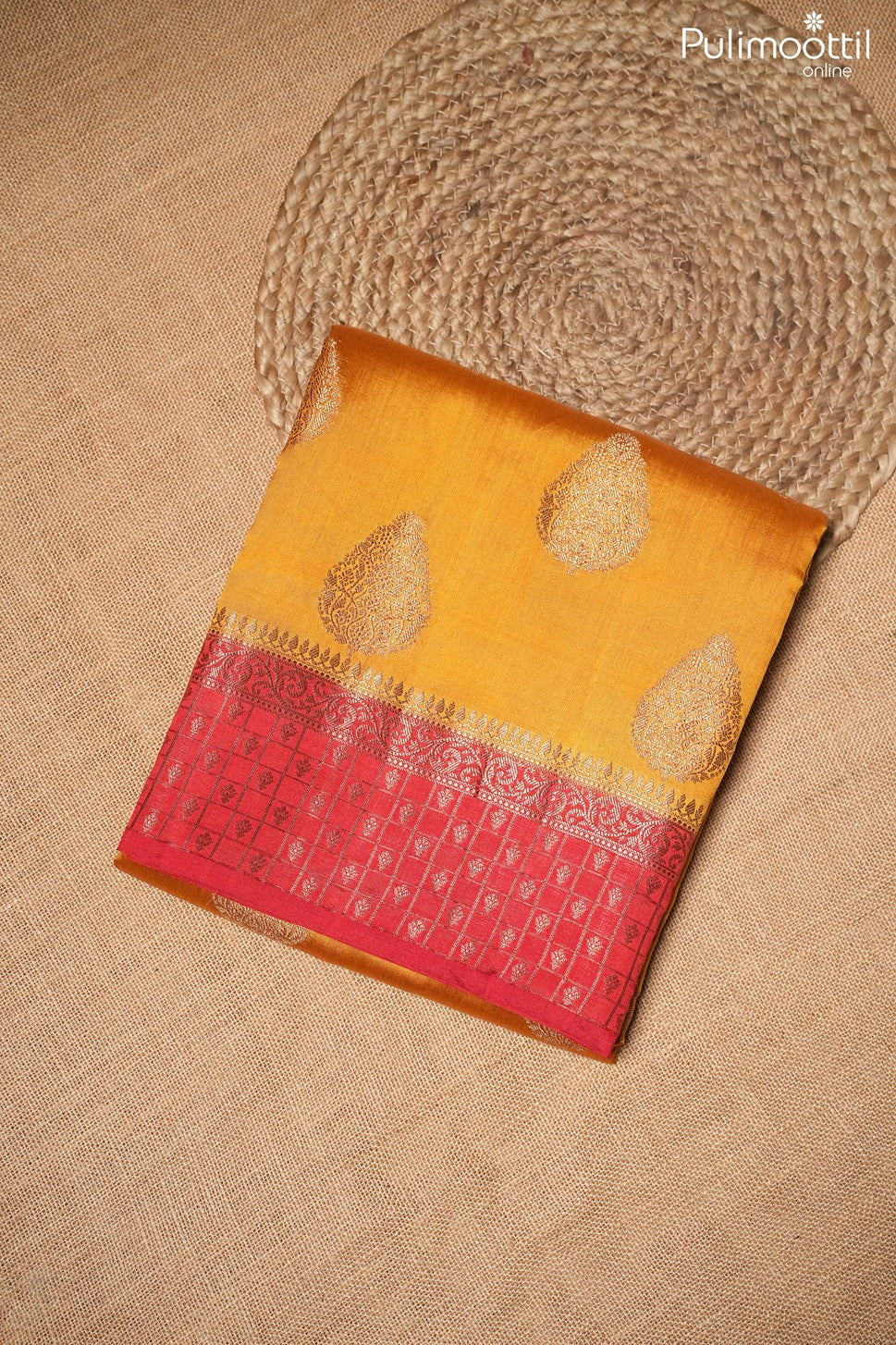 Golden yellow color Chiniya silk saree