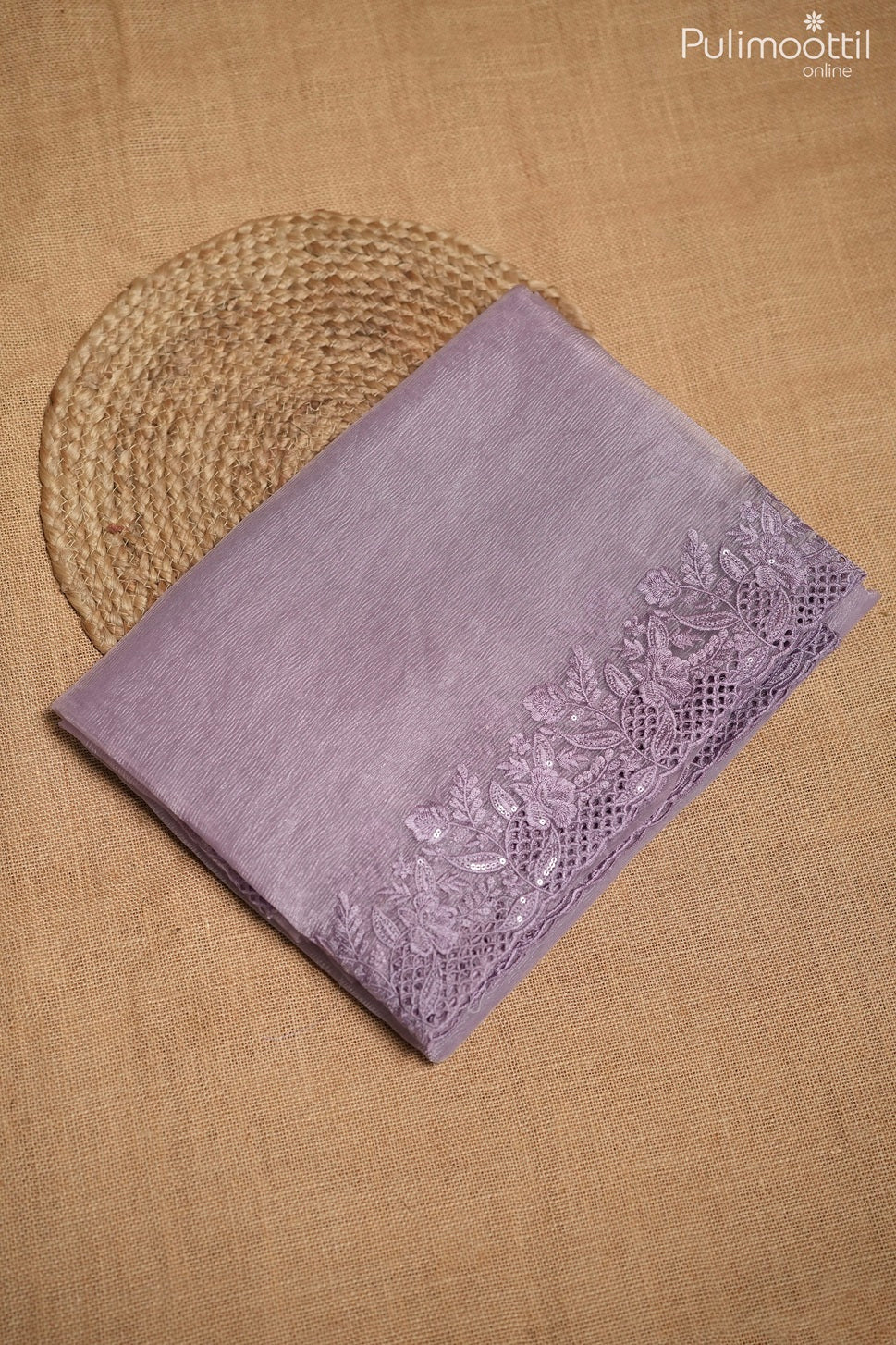 Lavender color crushed organza fancy saree