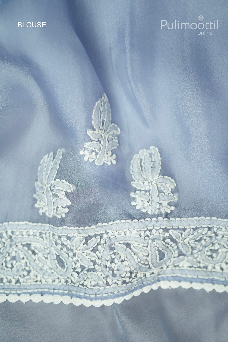 Steel Blue Colour Chikankari Work Organza Fancy Saree.