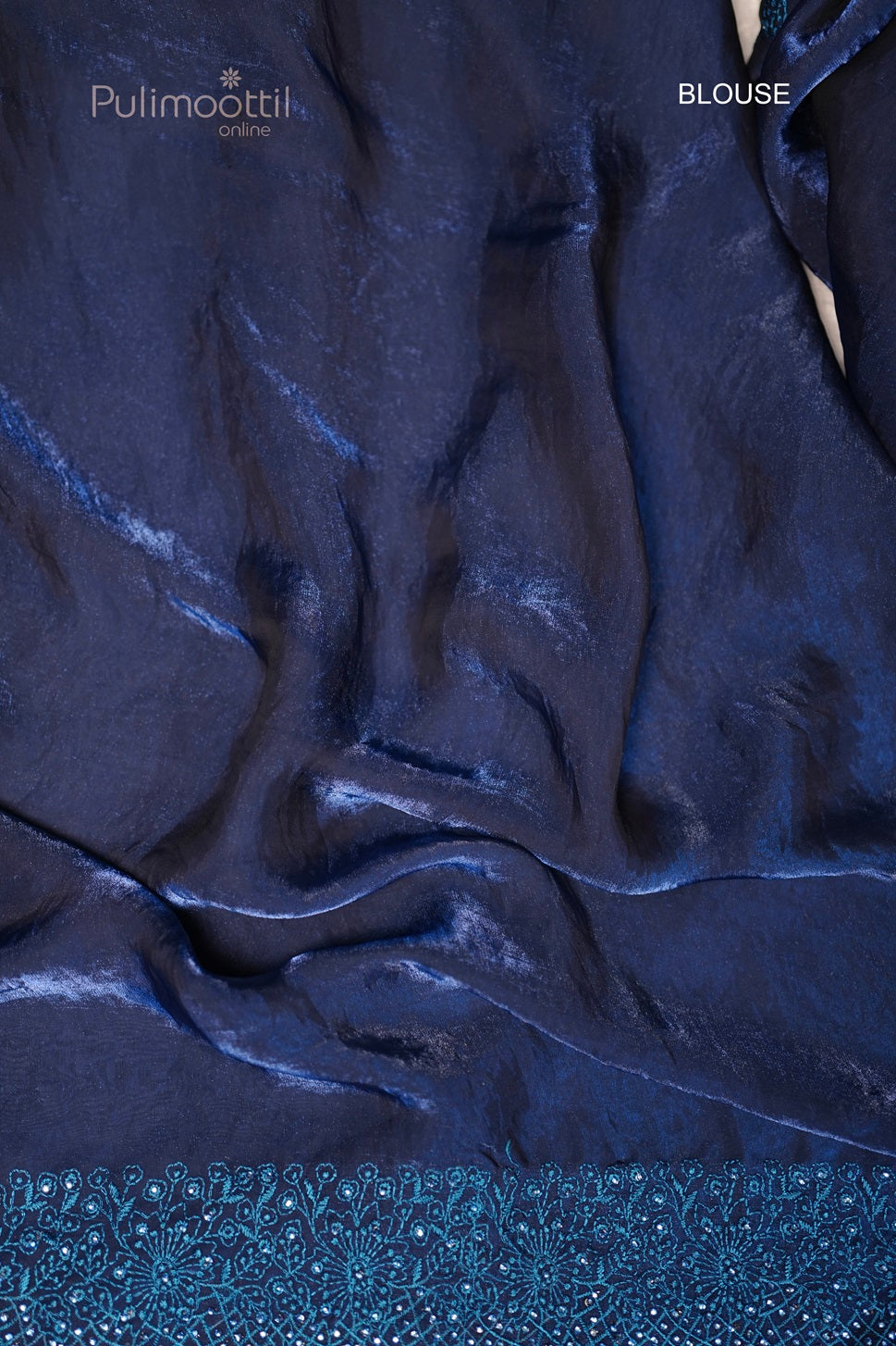 German Blue Colour Velvet Organza Embroidey Saree