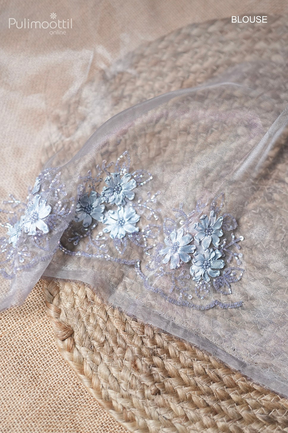 Soft smoke colour silver tissue organza fancy saree