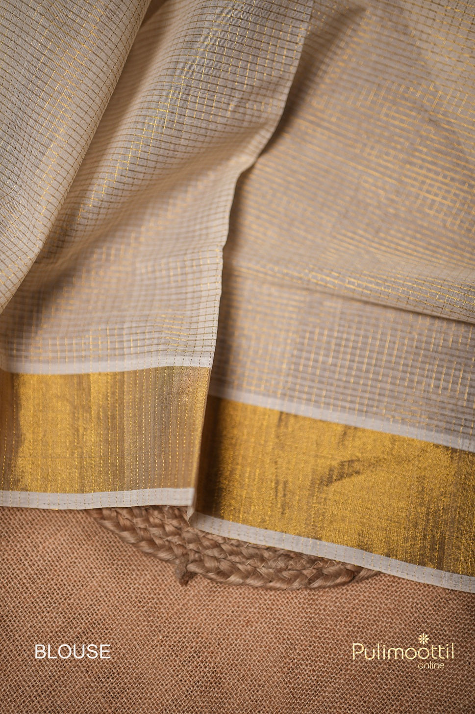 Kerala Traditional Golden Check Handloom Set Saree