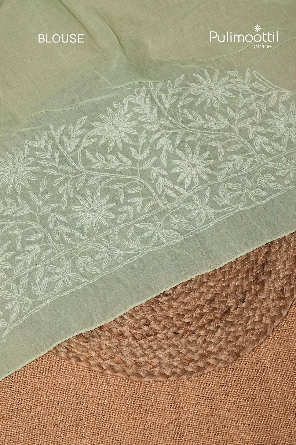 Pista Green Colour Chikankari Cotton Saree