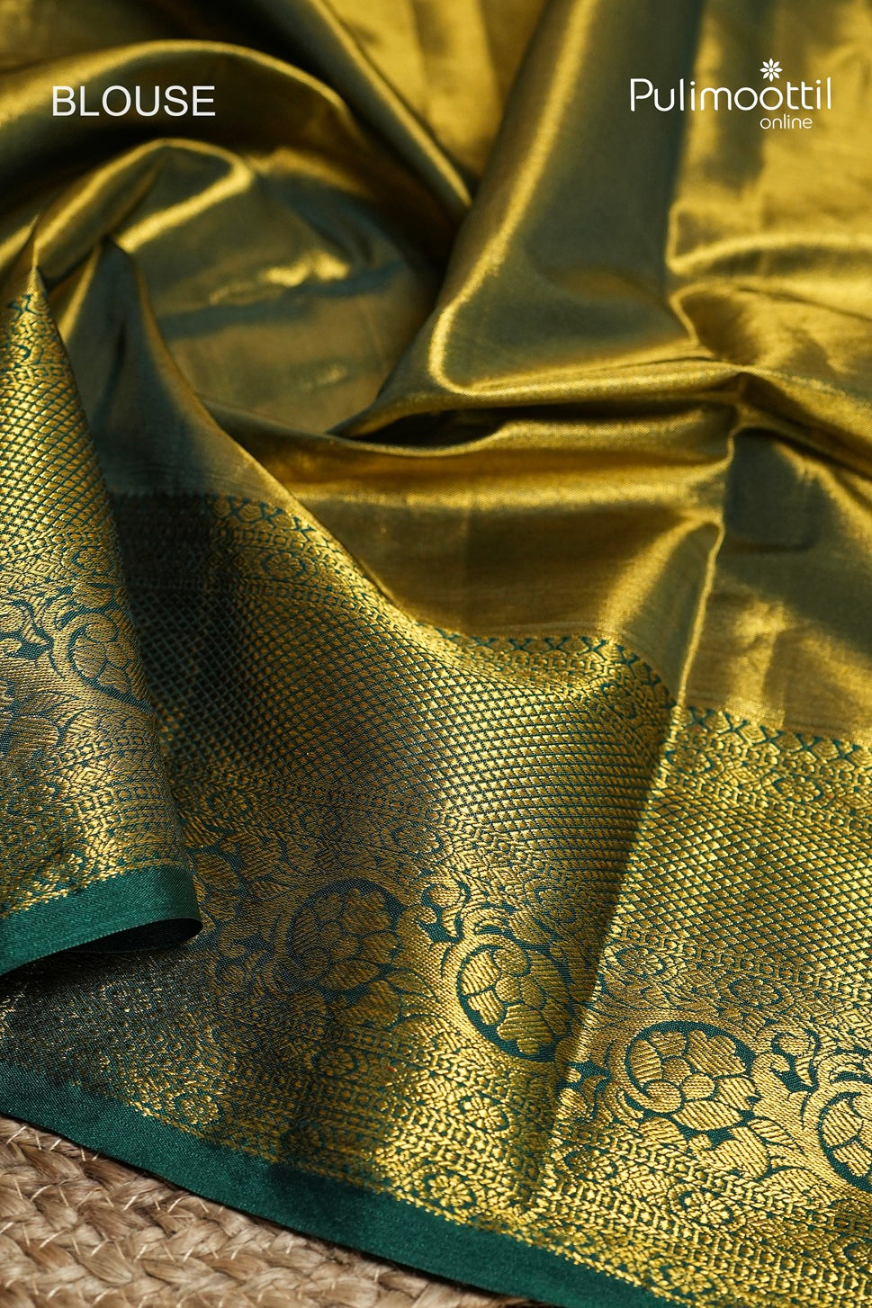 Bottle Green Colour Kanchipuram Golden Tissue Wedding Saree