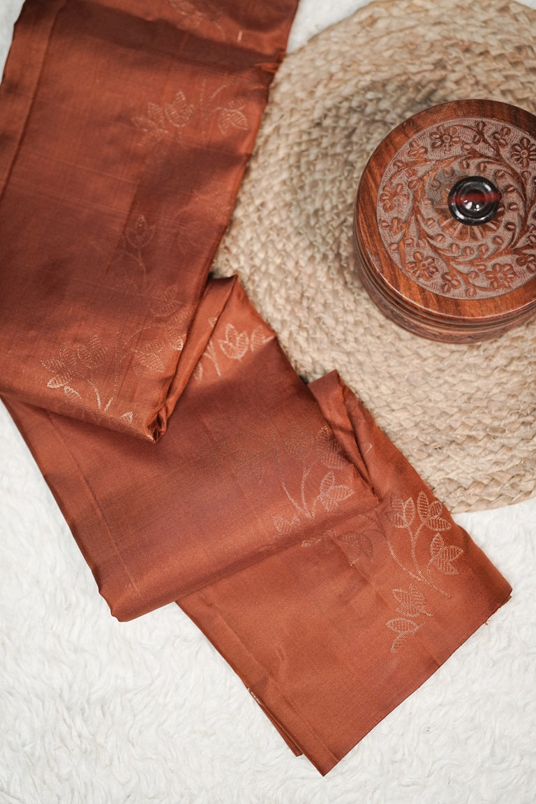 Brick Shade Kanchipuram Soft Silk Saree.