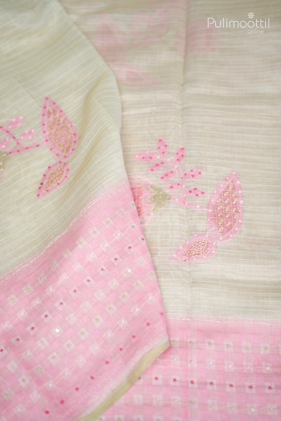 Sandal White Colour Hand Embroidery Fancy Saree