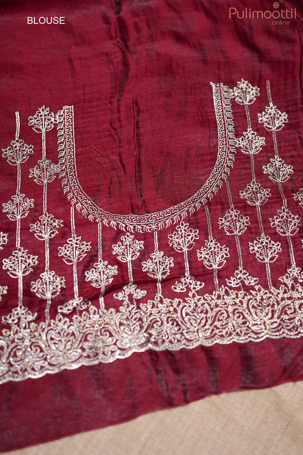 Maroon colour satin crepe fancy saree