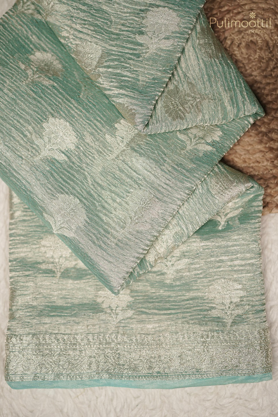Sea Green Colour Crushed Tissue Organza Banarasi Saree