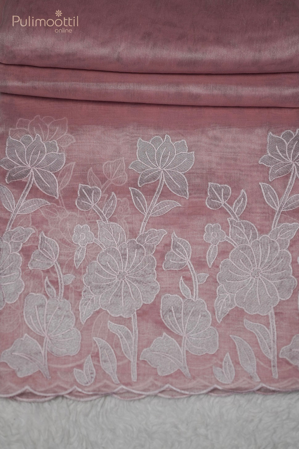 Light Peach Colour Organza Fancy Saree with Appliqué Work
