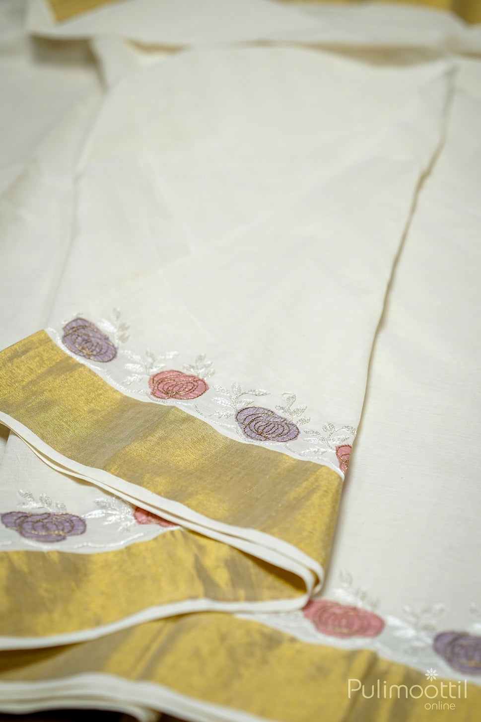 Kerala Cotton Applic Work Set Saree.