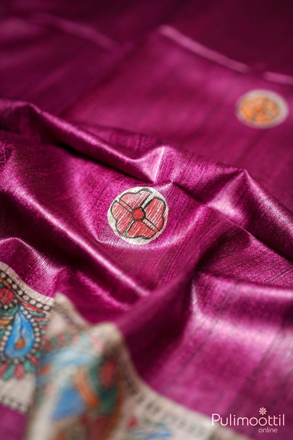 Madhubani Dark Pink Jute Silk Saree.