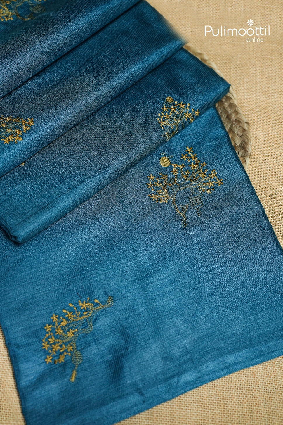 Dark Sky Blue Colour Tussar Silk Saree