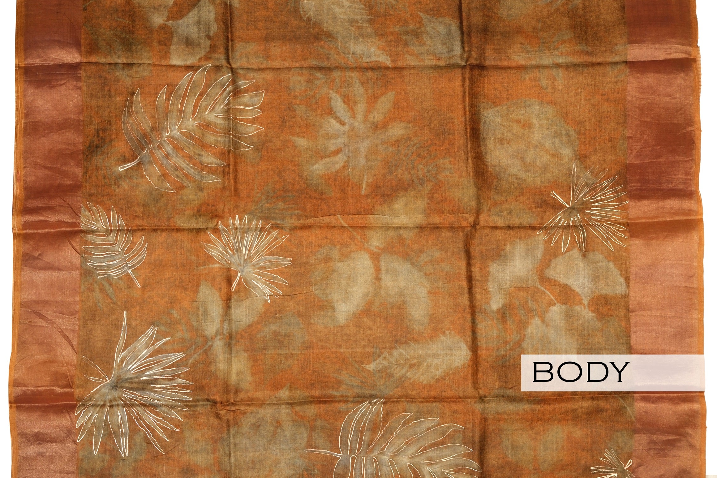 Ginger color Tusser soft silk saree.