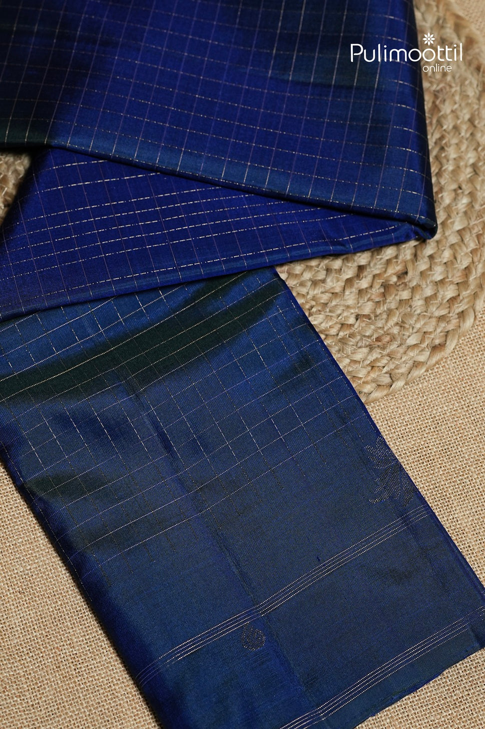 Dark German Blue Colour Kanchipuram Self-Design Saree