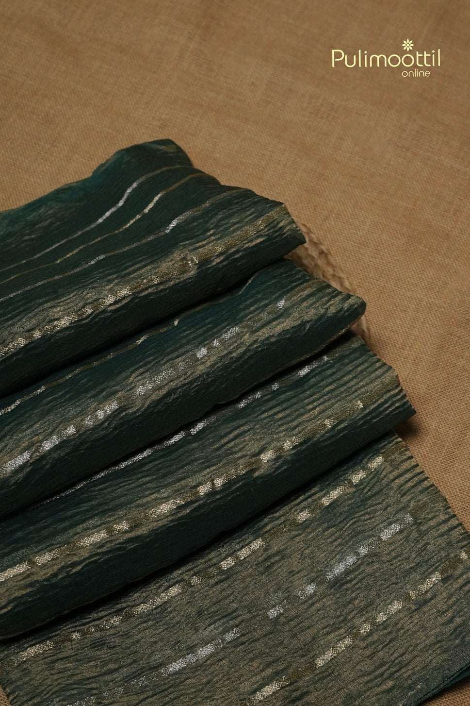 Bottle Green Colour Crushed Organza Fancy Saree
