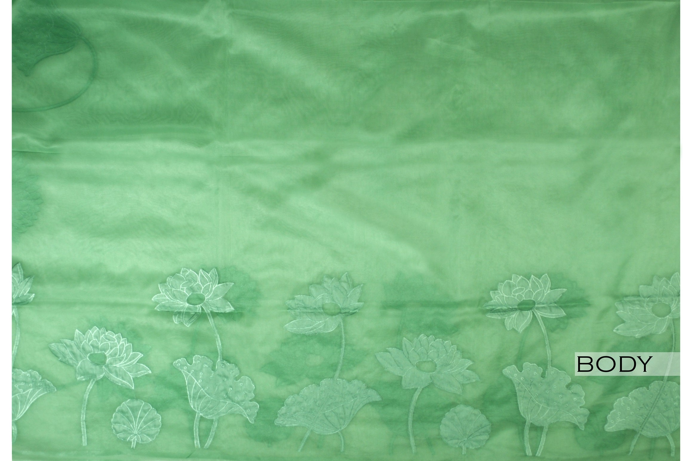 Pastel green color organza saree.