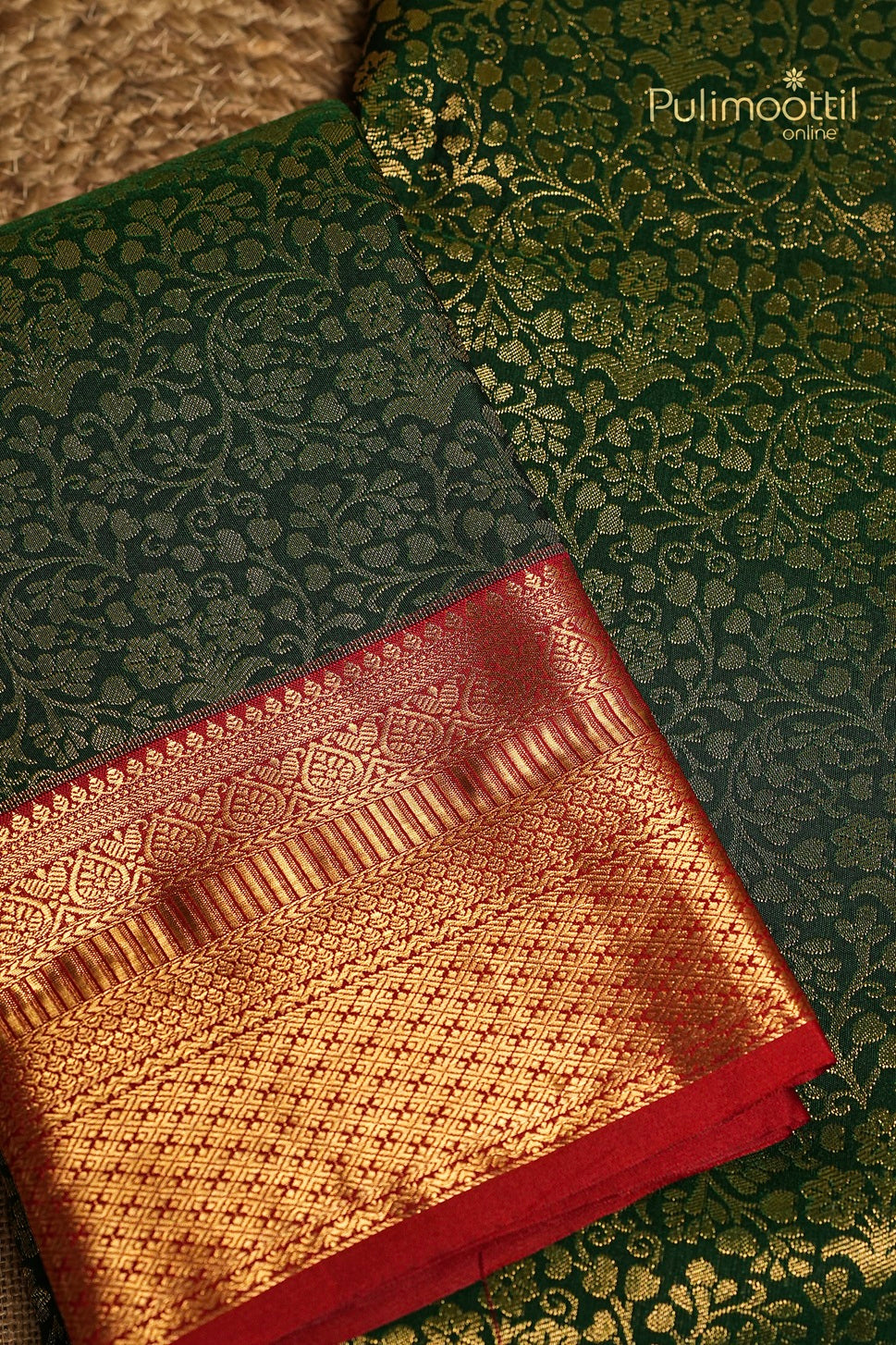 Bottle Green Colour Semi Kanchipuram Brocade Saree